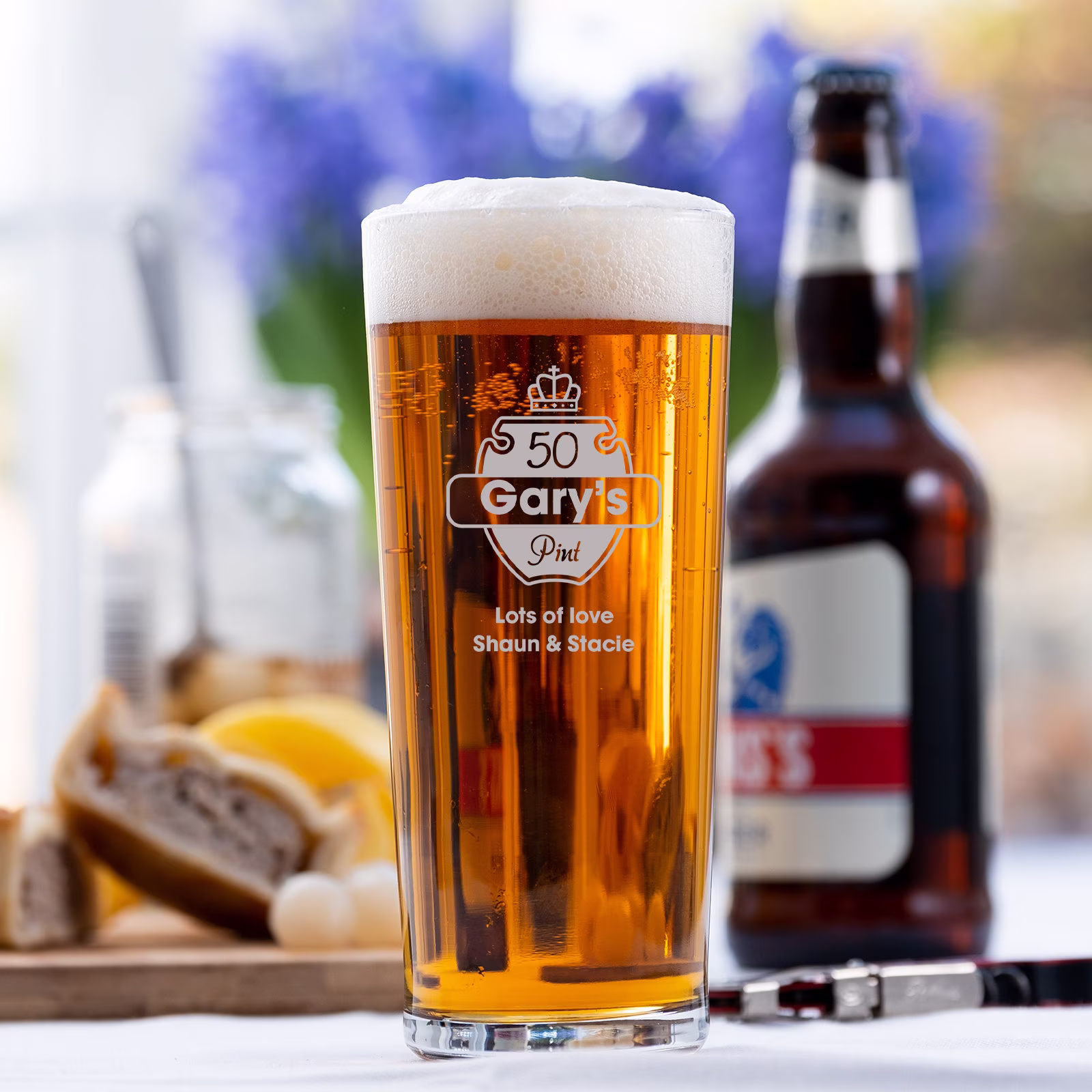 Personalised Pint Glass Engraved With 50Th Crown Crest Design Birthday Gift