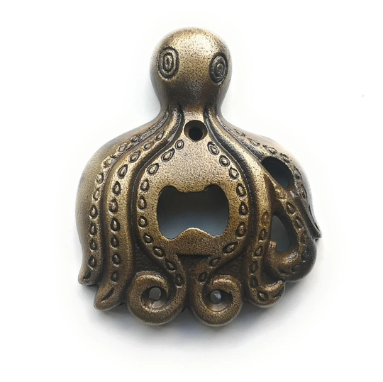 Antique Brass Octopus Bottle Opener Wall Mounted, Supplied With Fixing Screws