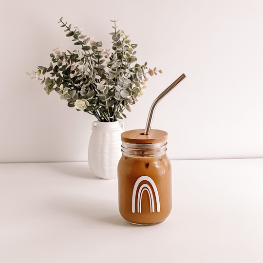 Rainbow Mason Jar, 16Oz Iced Coffee Vinyl Decal Rainbow Label Water Juice Cup Tumbler