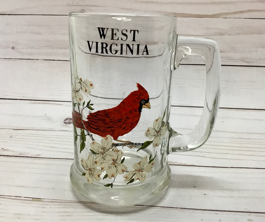 1968 West Virginia Red Cardinal Glass Beer Mug
