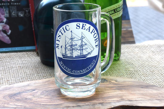 Mystic Seaport Connecticut Vintage Beer Mug Ale Schooner Sailing Ship Glass Cocktail Man Cave Ocean Sailor Sea Retro Vacation