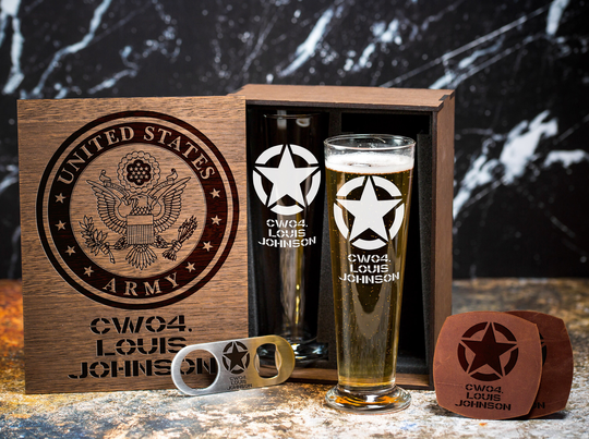 Beer Glass Set For Us Army Officer Gift - Personalized Gift Veteran United States -502/1