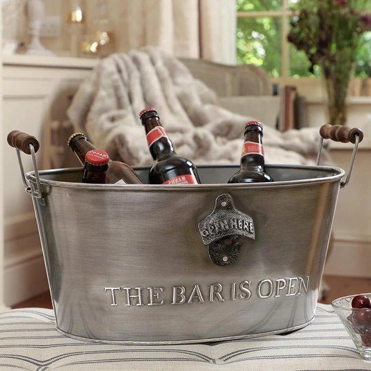 Large 11L Beer Cooler Bucket Recycled Iron Embossed Brushed Silver Finish Cider Ale Bottle Ice Opener Party Tub