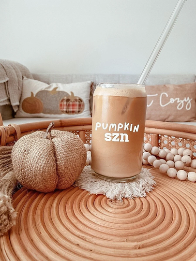 Pumpkin Szn Can Glass | 16Oz Beer Glass, Iced Coffee Cocktail Water Soda Can, Designed in Canada
