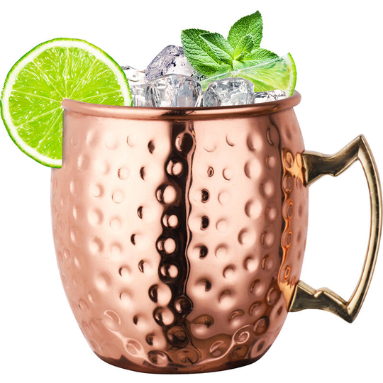 Moscow Mule Copper Mugs 530ml Stainless Steel Copper Beer Mugs Cocktail Copper Mug Hammered Cups Beer Glasses Cocktail Drinking Cups Mug, Rose Gold