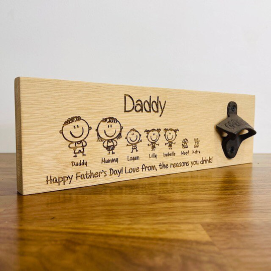 Bottle Opener Plaque Solid Oak Wall Mounted