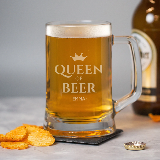 Personalised Queen Of Beer This Glass Pint Stern Tankard Gifts Ideas Presents For Birthday 18Th 21St 30Th 40Th Womens Mum Daughter Sister