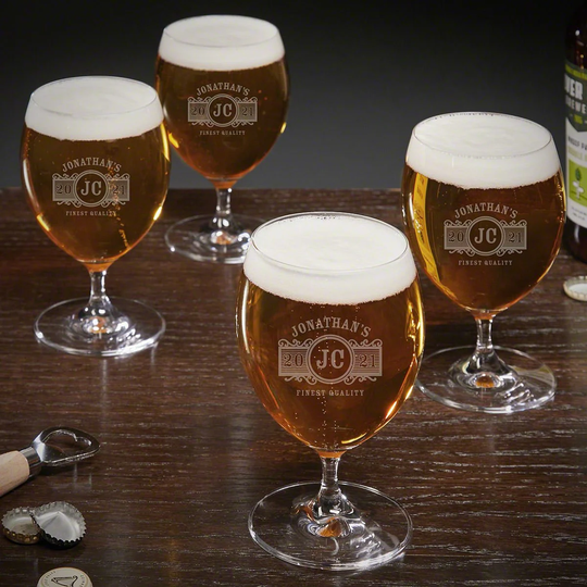 Marquee Personalized Grand Beer Tasting Glasses, Set Of 4 - Engraved Snifter Lover Gift, Birthday Gift Idea, Father's Day