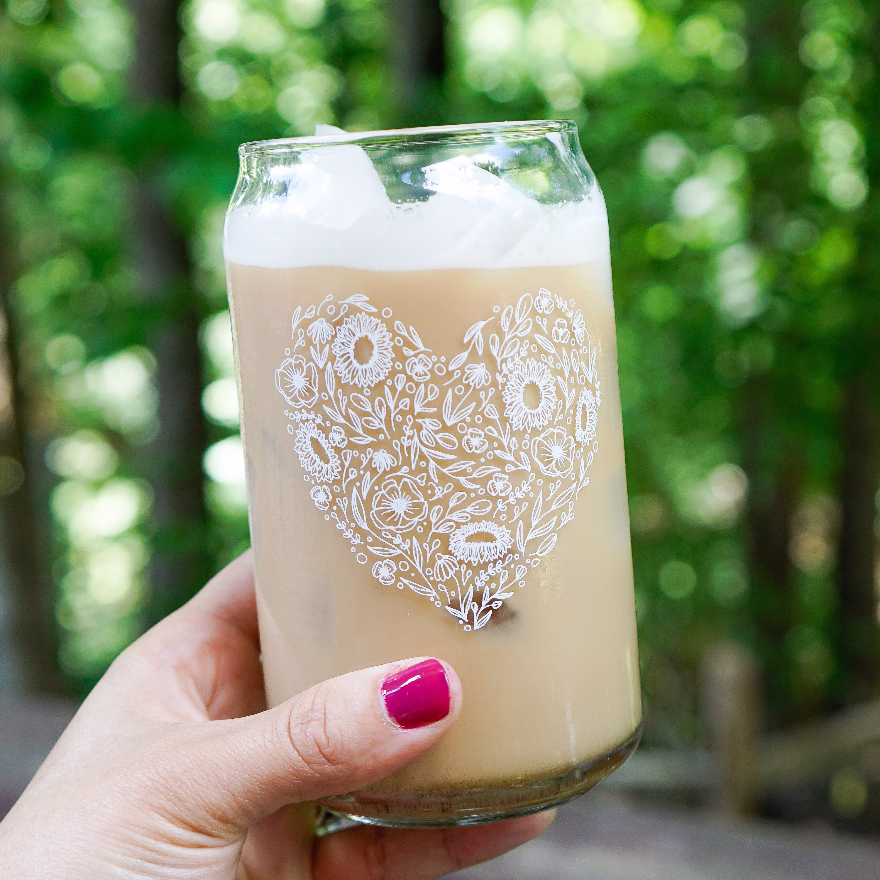Floral Heart Beer Can Glass // Flower Glass/Plant Can Coffee Glass/ Dishwasher Safe