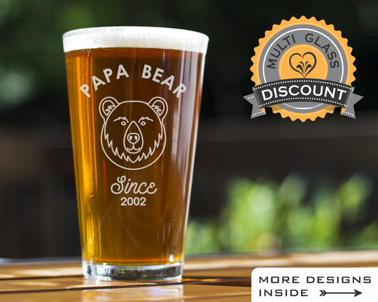Papa Bear Pint Glass - Laser Engraved Beer Glass, Personalized Father's Day Gift, Present For Grandpa, Customizable Gift Him