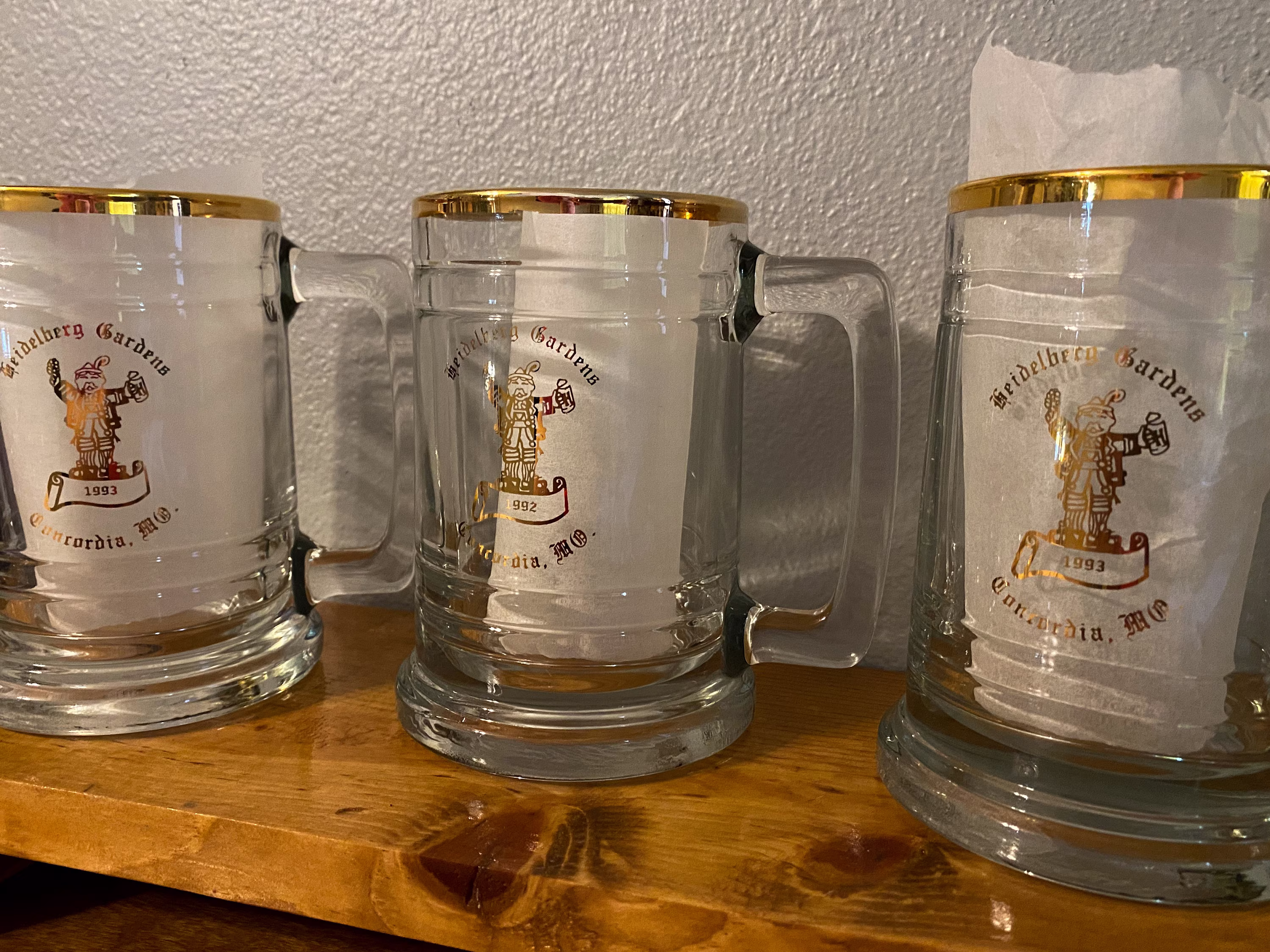 Set Of 3 Vintage Heavy Glass Bier Steins/Beer Mugs | Heidelberg Gardens Concordia, Mo