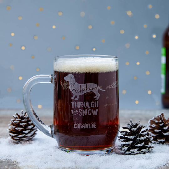 Personalised 'Dachshund Through The Snow' Beer Mug