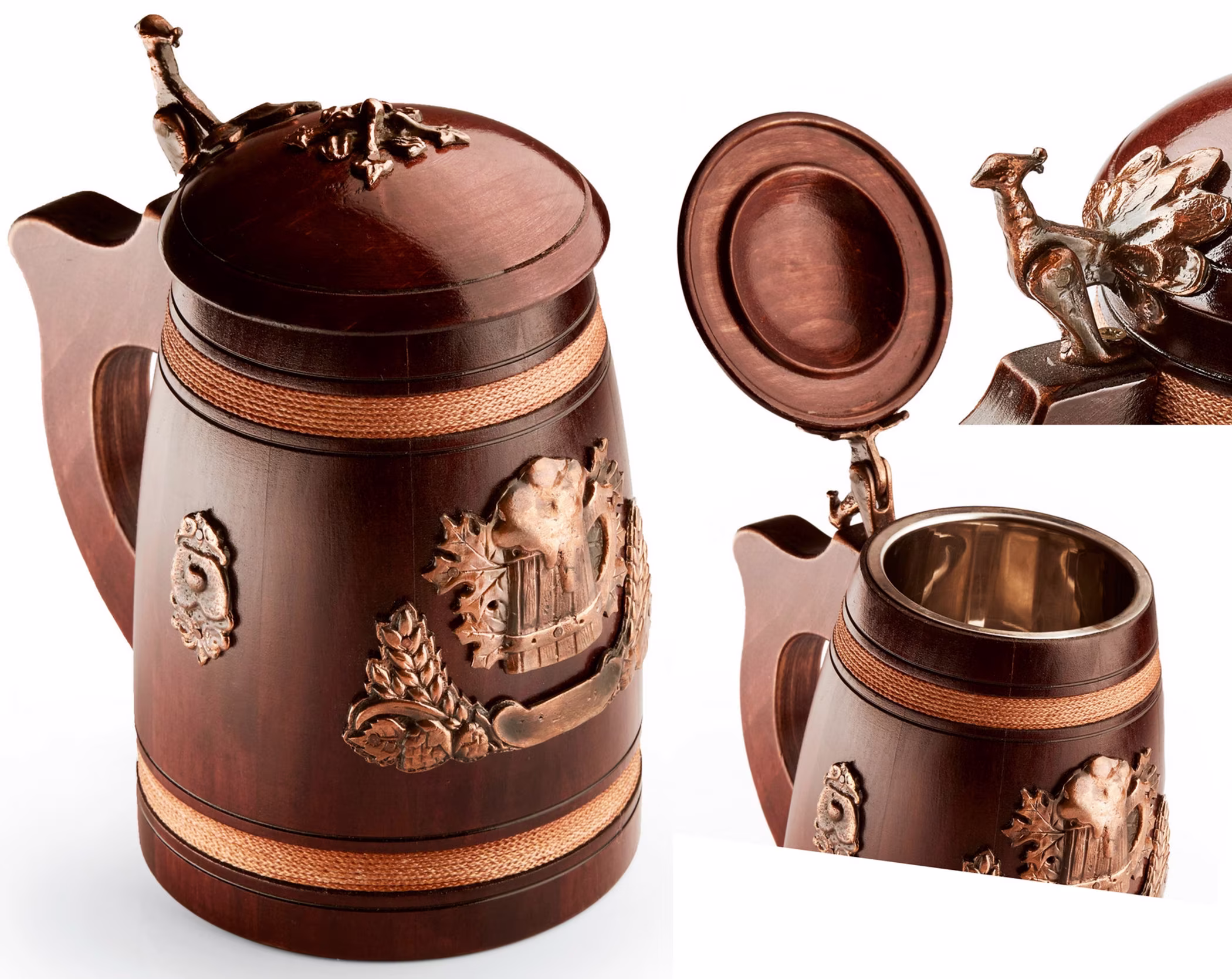 Oak Wood Beer Tankard With Lid - Wooden Pint Stein Must Have Mug For All Lovers