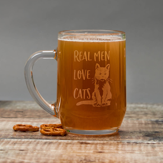 'Real Men Love Cats' Personalised Beer Glass