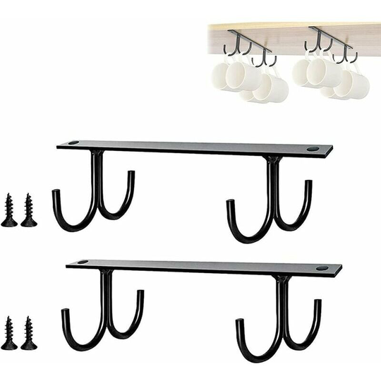 Naxunnn - 2 Pieces Hanging Mug Holder, Under Cabinet Cup Holder, Multi-Function Cup Organizer, Cup Holder Hook for Coffee Mugs, Beer Mugs, Storing