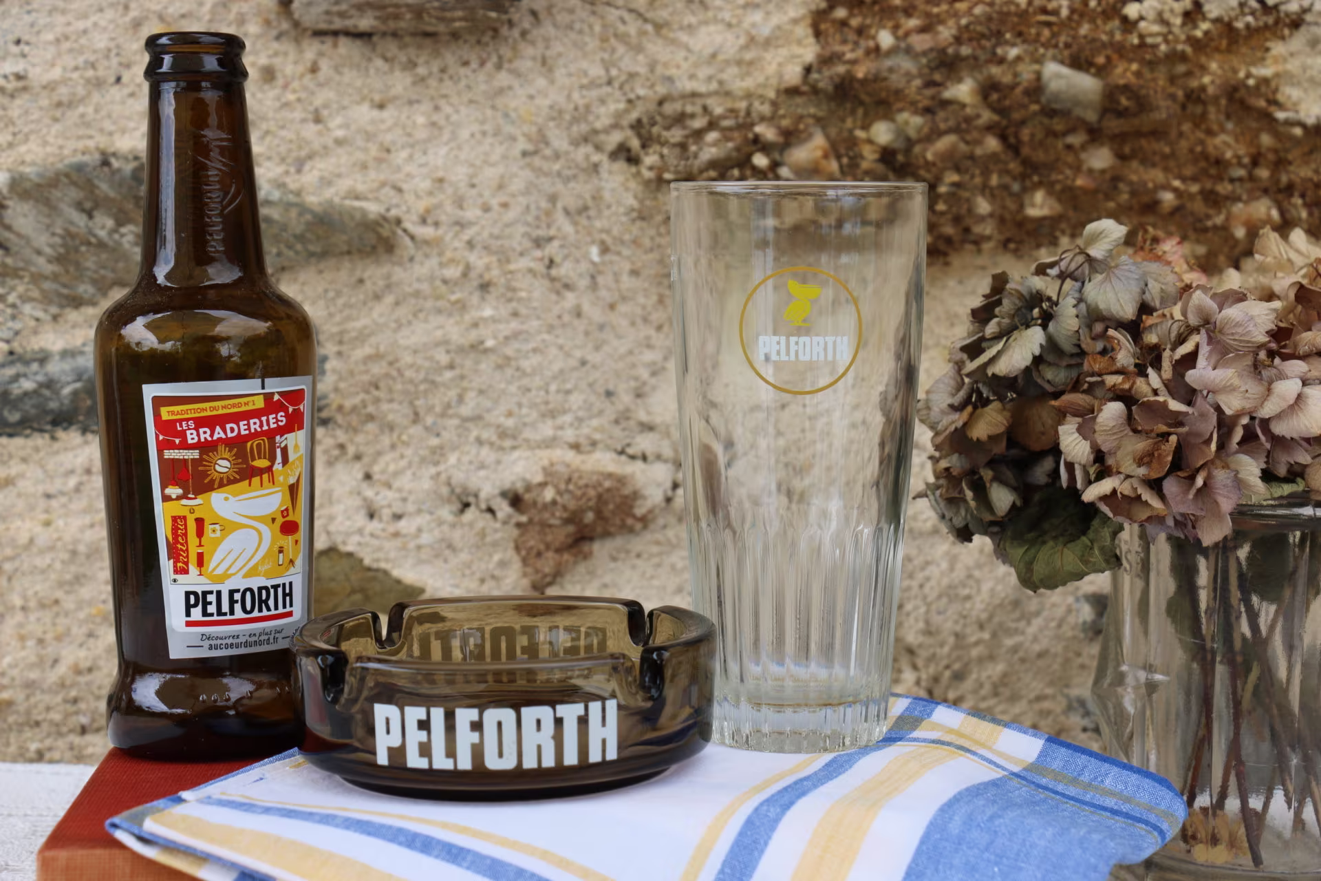 Iconic French Vintage Pelforth Beer Glass & Ashtray 1950's Bar Ware