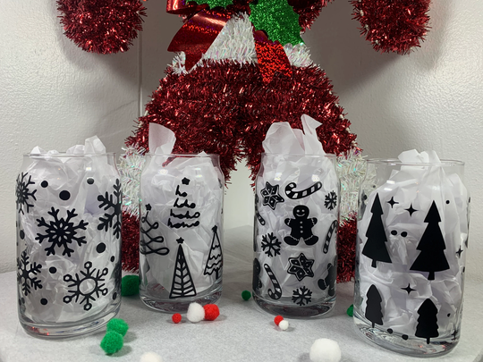 Holiday Beer Can Glass Set | Personalized 16 Oz. Christmas Cup Gift Idea Iced Coffee