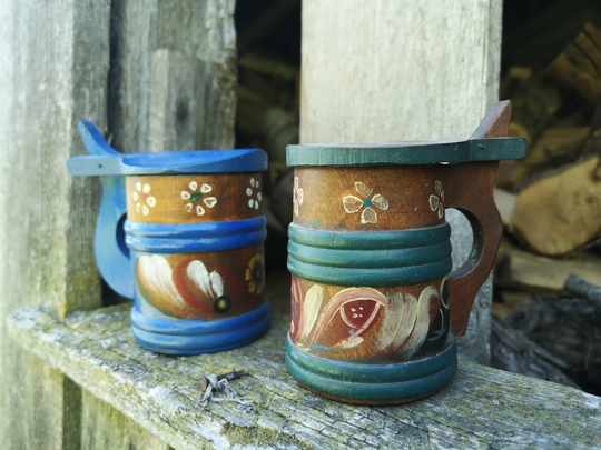 Vintage Wooden Beer Mug Stein With A Lid Handmade Beer Painted Floral Mug Sweden Souvenir