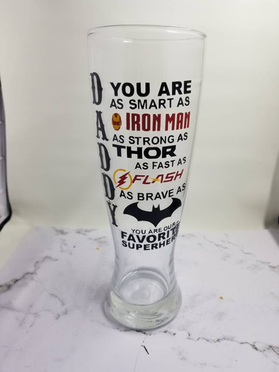 Superhero Beer Glass, Superhero Dad Smart As Iron Man, Fathers Day Gift, Gift For