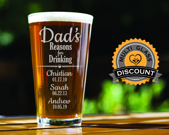 Dad's Reasons For Drinking Pint Glasses - Laser Engraved Beer Glass, Personalized Father's Day Gift, Funny Gift Him, Present Grandpa