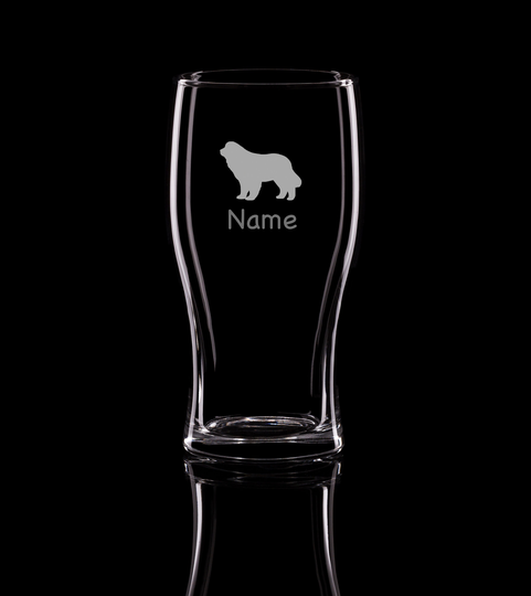 New Foundland Newfie Dog Personalised Pint Glass Beer Glass. Hand Etched Gift Bartender.239