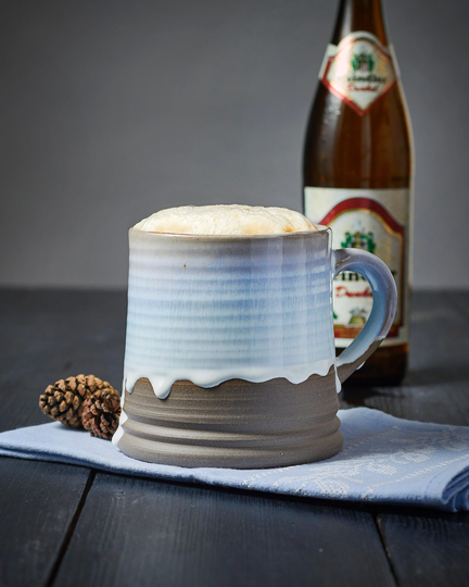 Tasha Large Beer Mug, Coffee Basalt Blue - Hazel Brown Night Blue White Ceramic Effect Glazed Stoneware