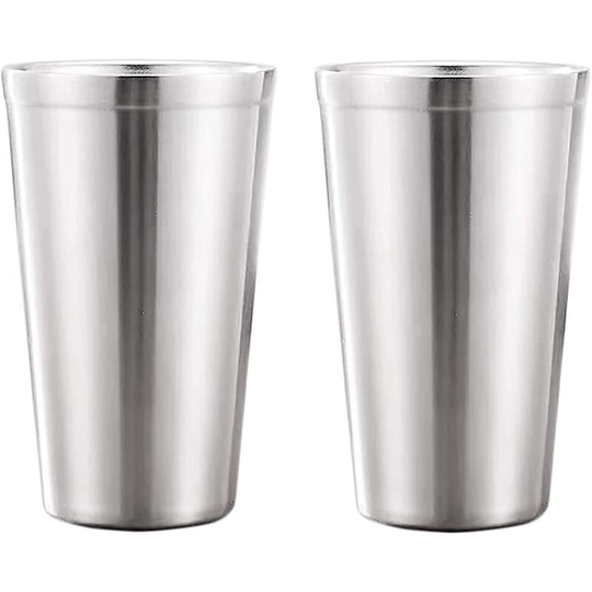 Stainless Steel Mugs - Set of 2 Brushed Metal Drinking Cup, Unbreakable, Stackable, Coffee/Tea/Beer Mug (Silver500ml)