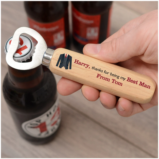 Best Man Thank You Gifts - Personalised Wooden Beer Drinks Bottle Opener For Usher Groomsmen From The Groom