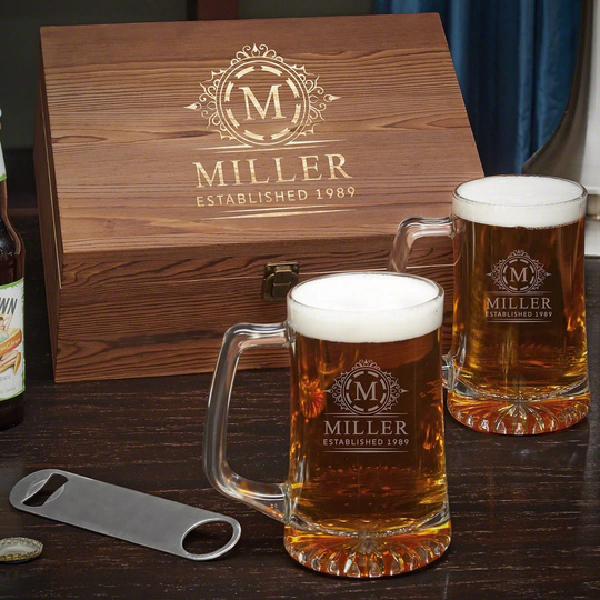 Hamilton Engraved Beer Mug Gift Box Set - Personalized Steins, Father's Day Gift, Etched Tankards, Lover Anniversary