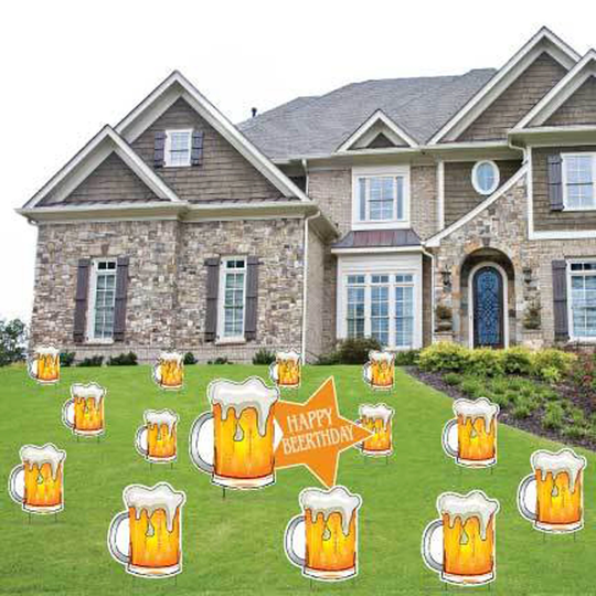 Happy Beerthday, 14Pc Birthday Yard Card Lawn Sign Set