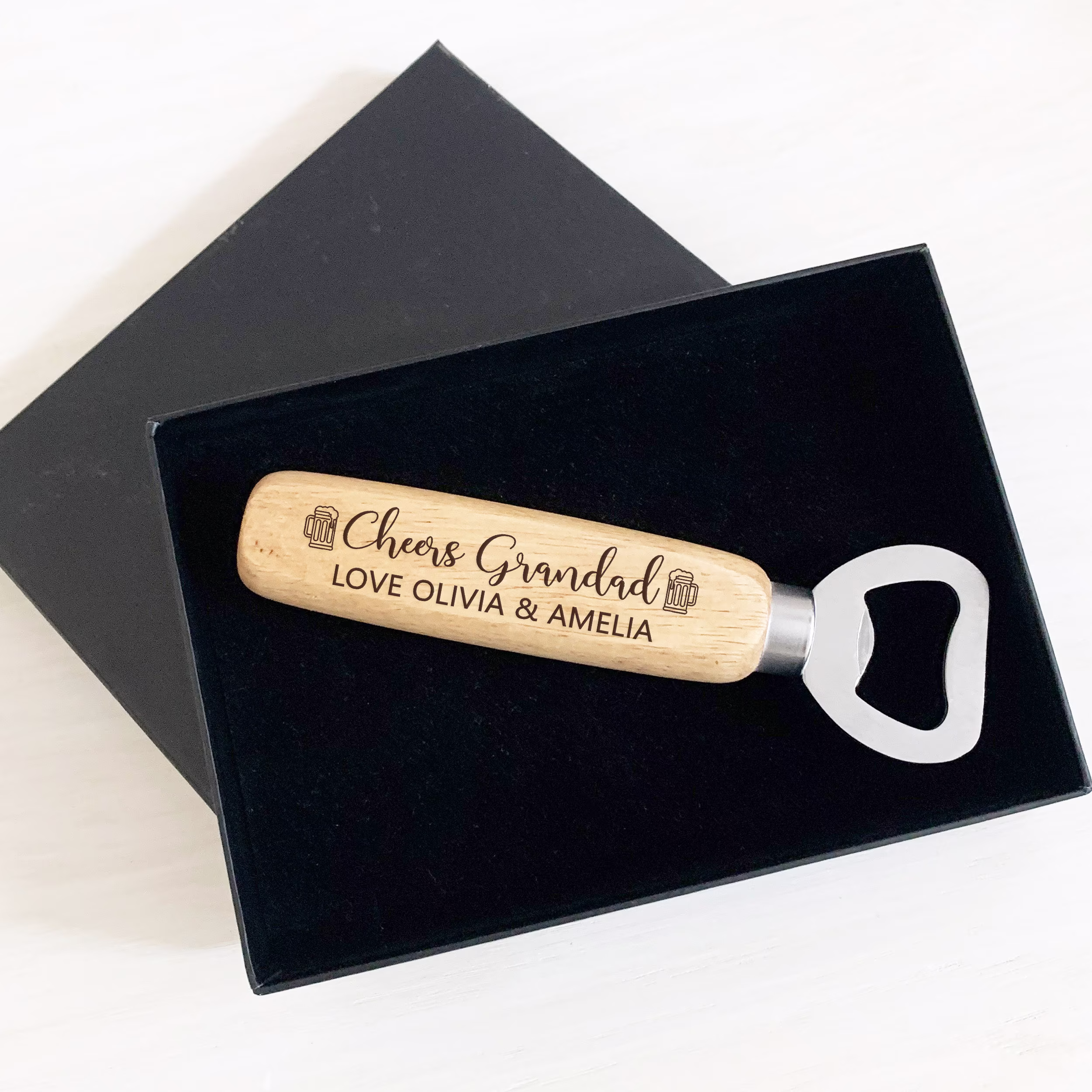 Grandad Bottle Opener Gift, Personalised Beer Opener, Engraved Wooden Handle, Grandads Birthday 50Th 60Th 70Th 80Th