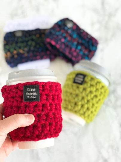 Chunky Yarn Crochet Coffee Cozy, Minimalist Design Cozy With Or Without Shop Label, Blank Cup