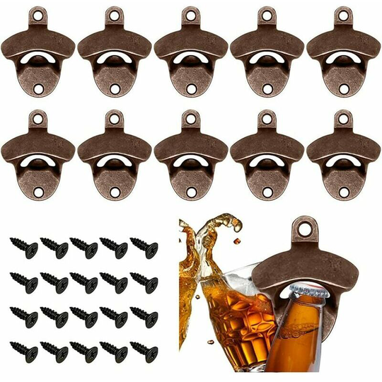 Vintage Wall Mounted Bottle Opener, 10 Pieces Wall Mounted Beer Bottle Opener with Mounting Screws, Wall Mount Bottle Opener for Bars, Restaurants,