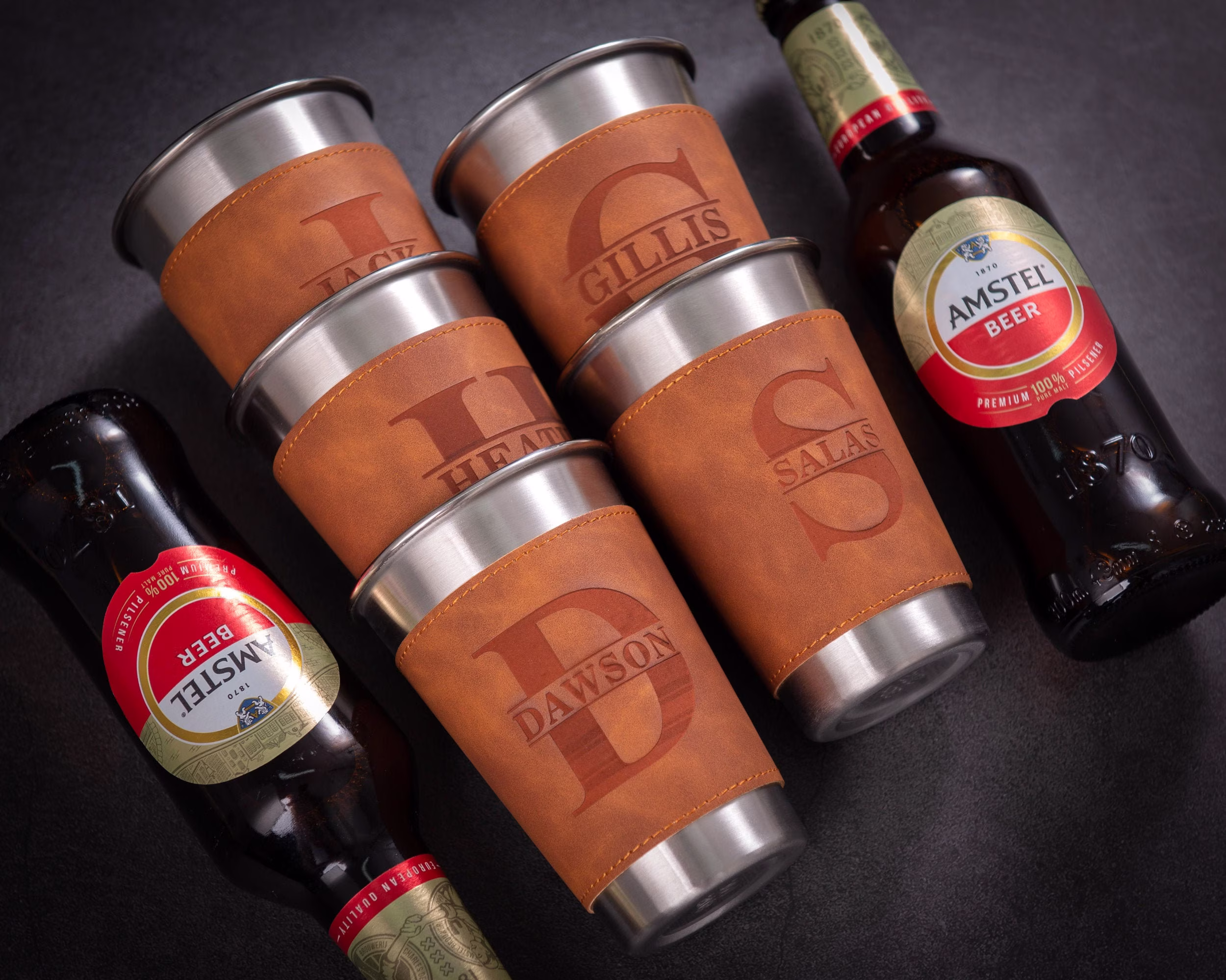 Groomsmen Gifts, Bachelor Party Gift, Proposal, Best Man Personalized Beer Mugs With Leather Can Holder, Holder