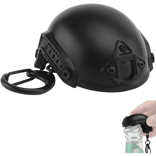 Beer Bottle Opener Keychain Quick Helmet Pendant Beer Bottle Opener Key Ring Tactical Army Fans Camping Decoration Series Jewelry Gift (Black)