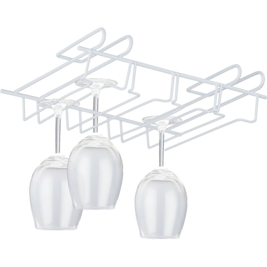 Wine Glass Holder, Cupboard Insert for 12 Stemware Glasses, Metal, HxWxD: 7.5 x 34.5 x 26 cm, White - Relaxdays