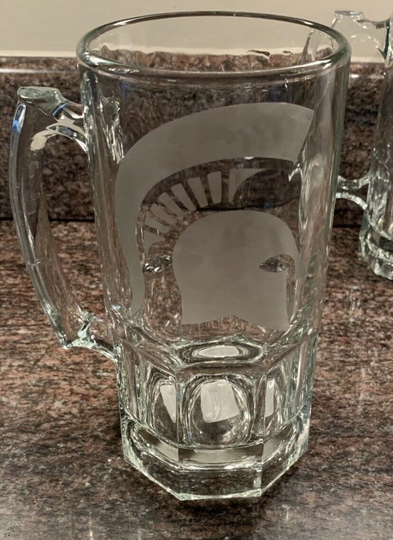 New Msu Michigan State Spartans Hand Etched Glass Libby Beer Mug 33.7 Oz Heavy Duty