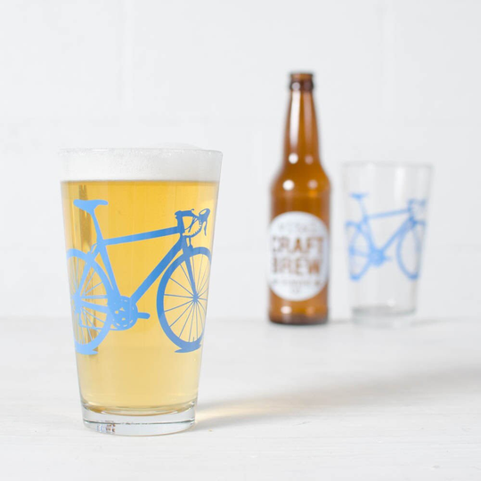 Vital Bike Glassware Set Of 2 Screen Printed Bicycle Glasses Pint Size