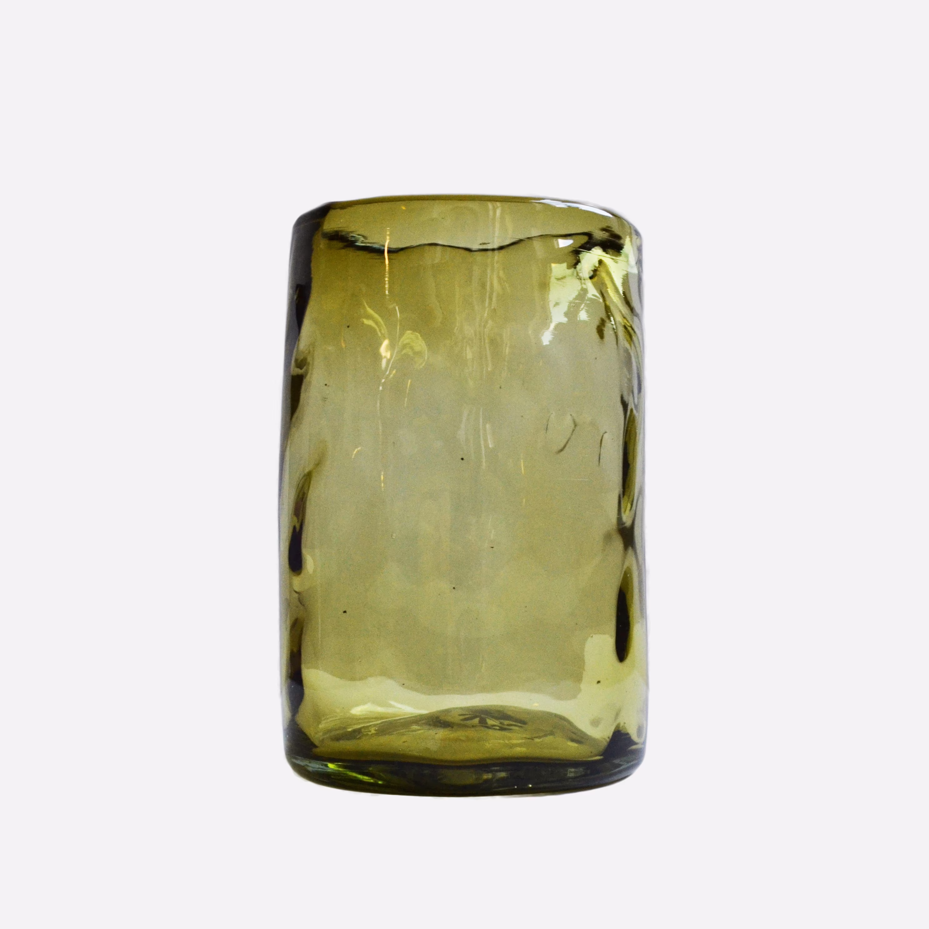 8 High Ball Beer Glasses - Handmade From Recycled Glass Olive Green