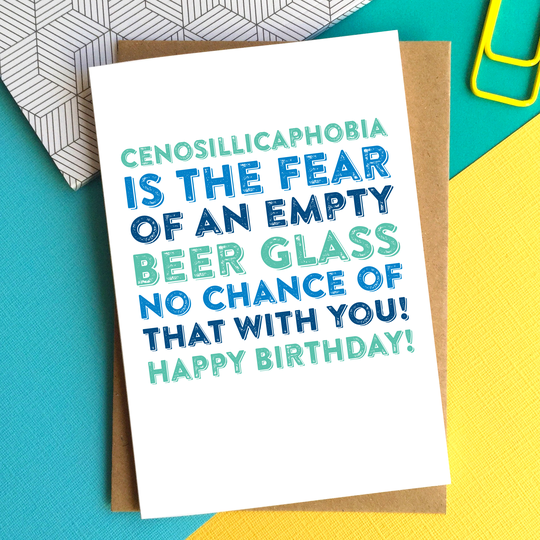 Happy Birthday A Fear On An Empty Beer Glass Funny Card