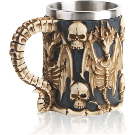 Stainless Steel Skull Mug, 3D Skull Chalice Skull Mug Medieval Beer Mugs Gothic Coffee Mug Horror Mug, Viking Tankard, Decoration for Party/Halloween
