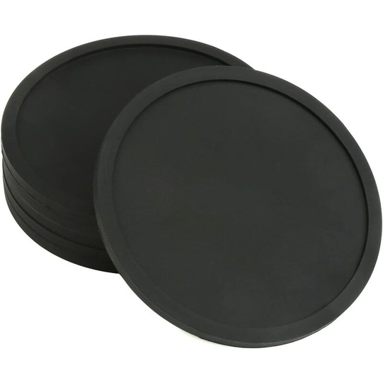 Drink Coasters Set of 6 Cup Pad Mat Round Silicone Rubber Mug Coaster Non Slip (Black) - Muff