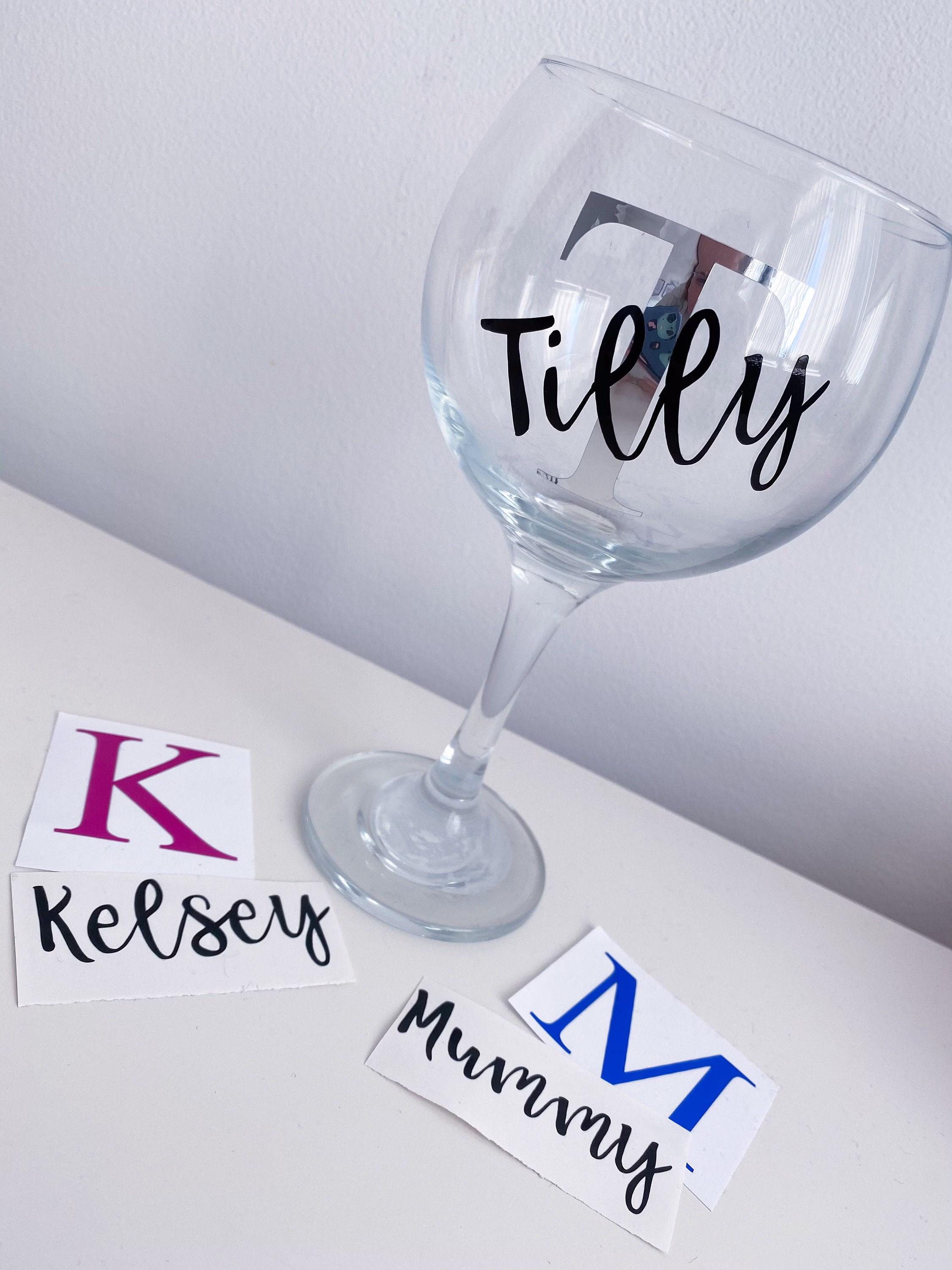 Personalised Wine Glass Gin Sticker, Initial & Name Decal, Label, Letter Bridesmaid Gift, Maid Of Honour, Birthday Gift