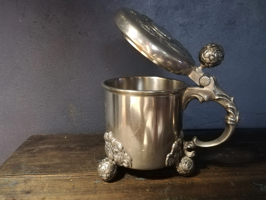 Antique Xxl Viking Wedding Massive Beer Mug With Lid Made in Sweden - Jlh Pewter