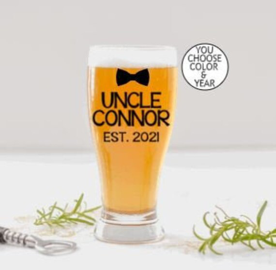 Gift For Uncle, New Uncle Gift, Established Beer Glass, Personalized Gifts, Pregnancy Announcement Brother