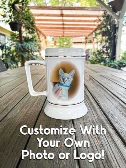 Design Your Own Beer Stein | 28 Oz Ceramic Tankard With Gold Trim Custom Barware, Groomsmen, Father's Day, Oktoberfest, Drinker Gift