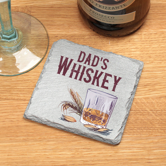 Personalised Whiskey Glass Silver Coated Slate Coaster