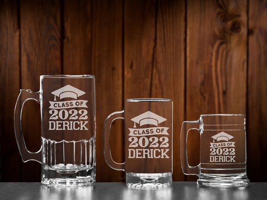 Personalized Class Of 2022 Graduation Glass Beer Mug, Custom Etched Glass, Engraved Drinking Stein, Tankard, Gift For Student