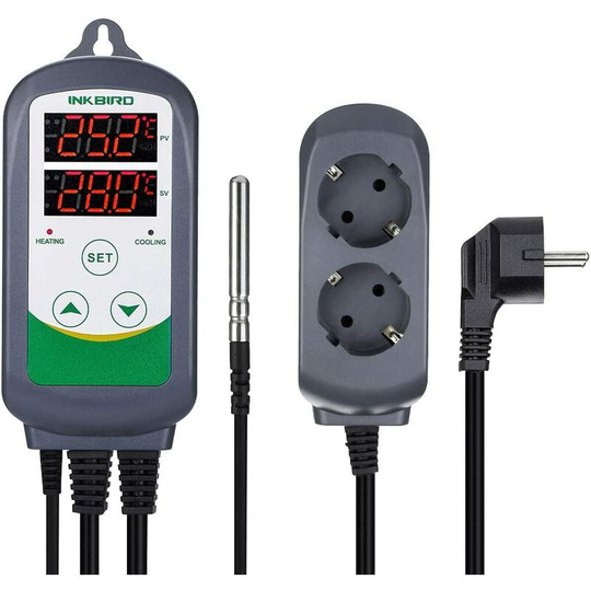 Joorrt - ITC-308 Temperature Controller Plug Thermostat Heating Cooling Digital Thermostat Terrarium Thermostat with 2 Relay Probe 220V for