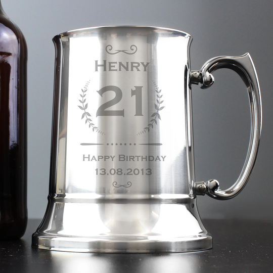 Personalised Stainless Steel Tankard - Birthday Age & Name Beer 18Th 21St 50Th 70Th Special Gift